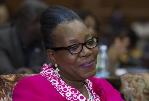 Catherine Samba-Panza smiles after she was elected as Central African Republic's interim president at the national assembly in Bangui