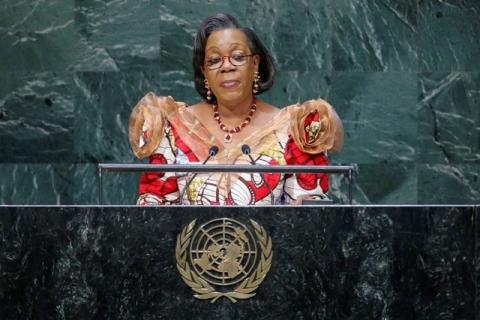 Central African Republic's interim President Catherine Samba-Panza addresses the 69th United Nations General Assembly at the U.N. headquarters in New York, September 27, 2014. PHOTO BY REUTERS/Eduardo Munoz