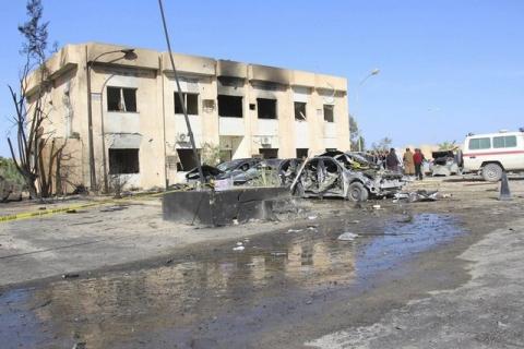 A general view shows the damage at the scene of an explosion at the Police Training Centre in the town of Zliten, Libya, January 7, 2016. PHOTO BY REUTERS/Stringer