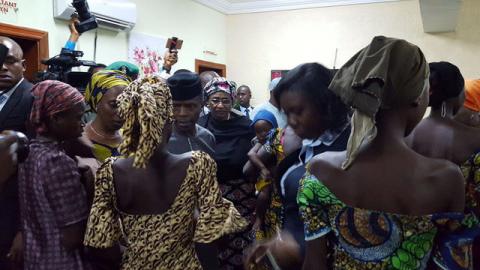 Some of the 21 Chibok school girls released are seen during a meeting with Nigeria's Vice President Yemi Osinbajo in Abuja, Nigeria, October 13, 2016. PHOTO BY REUTERS/Sunday Aghaeze/Special Assistant to Nigerian President Muhammadu Buhari