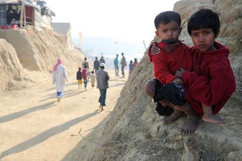 Rohingya refugee children look on at the Jamtoli camp in the morning in Cox's Bazar, Bangladesh, January 22, 2018. PHOTO BY REUTERS/Mohammad Ponir Hossain