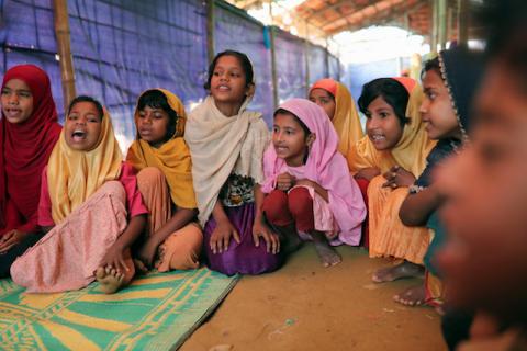 Rohingya children attend a class at an Arabic school at the Balukhali camp in Cox's Bazar, Bangladesh, April 8, 2019. PHOTO BY REUTERS/Mohammad Ponir Hossain