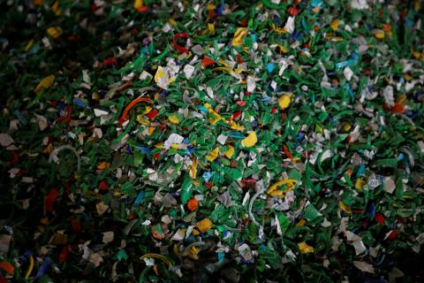 Chips made from recycled plastic bottles are seen before being processed at the Weeco plastic recycling factory at the Athi River industrial zone near Nairobi, Kenya, May 15, 2019. PHOTO BY REUTERS/Baz Ratner