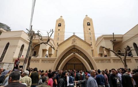 Egyptians gather in front of a Coptic church that was bombed on Sunday in Tanta, Egypt, April 9, 2017. PHOTO BY REUTERS/Mohamed Abd El Ghany