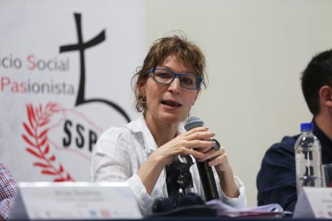 Special Rapporteur on extrajudicial, summary or arbitrary executions at the Office of the United Nations High Commissioner for Human Rights, Agnes Callamard attends a Human Rights Academic Forum at the Central American University in San Salvador, El Salvador, January 30, 2018. PHOTO BY REUTERS/Jose Cabezas