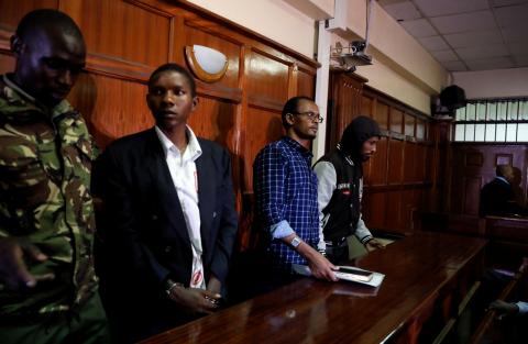 Hassan Aden Hassan, Mohamed Ali Abdikar and Rashid Charles Mberesero leave the dock after they were convicted for helping those who carried out the attack on Garissa University in 2015, at the Milimani Law Courts in Nairobi, Kenya, June 19, 2019. PHOTO BY REUTERS/Baz Ratner