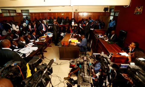 A general view shows the proceedings inside the Mililani Law Courts where Kenyan government officials were charged amid an investigation into the theft of public funds, in Nairobi, Kenya, May 29, 2018. PHOTO BY REUTERS/Thomas Mukoya