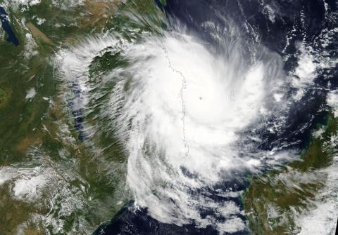 Tropical Cyclone Kenneth approaches the coast of Mozambique in this April 25, 2019 handout satellite image. PHOTO BY REUTERS/NASA