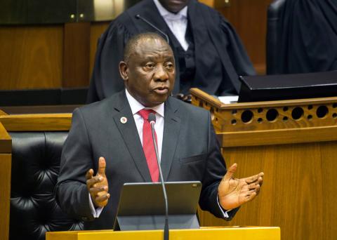 South African President Cyril Ramaphosa delivers his State of the Nation Address at parliament in Cape Town, South Africa, June 20, 2019. PHOTO BY REUTERS/Rodger Bosch/Pool 