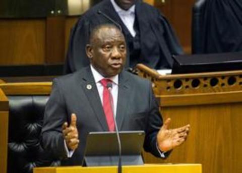 File photo of South African President Cyril Ramaphosa delivering his State of the Nation Address at parliament in Cape Town, South Africa, June 20, 2019. PHOTO BY REUTERS/Rodger Bosch