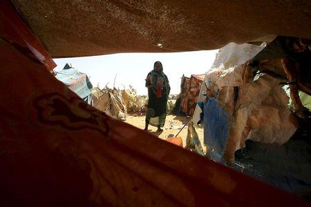 A woman looks on beside a shelter after arriving at the Zam Zam IDP camp, near Al Fashir in North Darfur, April 9, 2015. PHOTO BY REUTERS/Mohamed Nureldin Abdallah