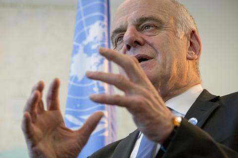 U.N. special envoy on Ebola Dr. David Nabarro speaks during an interview at the United Nations Headquarters in New York, January 15, 2015. PHOTO BY REUTERS/Brendan McDermid