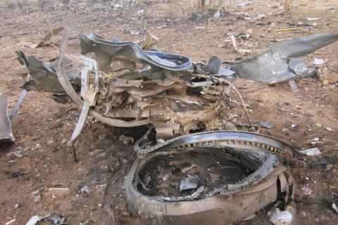 Debris is seen at the crash site of Air Algerie flight AH5017 near the northern Mali town of Gossi