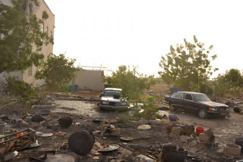 Debris is scattered in front of a building that Boko Haram insurgents used as their base before being driven out by the Chadian military in Dikwa, March 2, 2015. PHOTO BY REUTERS/Madjiasra Nako