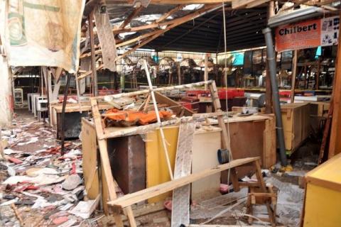 The scene where two female suicide bombers blew themselves up at a mobile phone market in the northern Nigerian city of Kano, November 18, 2015. PHOTO BY REUTERS/Stringer