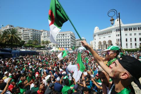 Demonstrators chant slogans during a protest demanding the removal of the ruling elite in Algiers, Algeria, July 19, 2019. PHOTO BY REUTERS/Ramzi Boudina