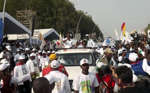 Congo Republic President Denis Sassou Nguesso attends the closing rally of his electoral campaign ahead of Sunday's presidential election, in Brazzaville March 18, 2016. PHOTO BY REUTERS/Roch Bouka