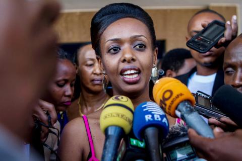 Diane Shima Rwigara, a leading critic of Rwanda's president, speaks to the media in Kigali, Rwanda, June 20, 2017. PHOTO BY REUTERS/Jean Bizimana