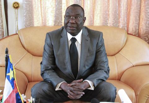 Central African Republic's interim President Michel Djotodia sits during a conference in Bangui 