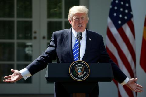 U.S. President Donald Trump speaks during a news conference with Spanish Prime Minister Mariano Rajoy in the Rose Garden at the White House in Washington, U.S., September 26, 2017. PHOTO BY REUTERS/Joshua Roberts