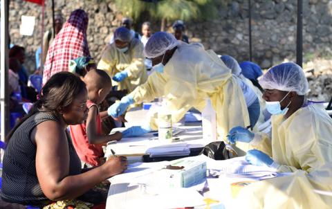 Congolese health workers collect data before administering ebola vaccines to civilians at the Himbi Health Centre in Goma, Democratic Republic of Congo, July 17, 2019. PHOTO BY REUTERS/Olivia Acland