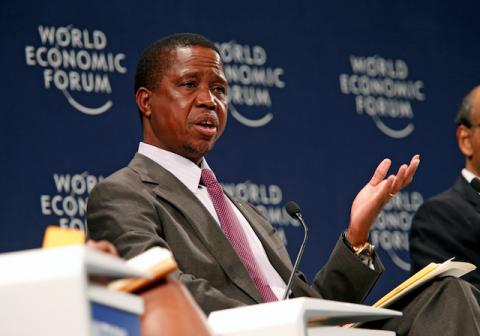 Zambian President Edgar Lungu participates in a discussion at the World Economic Forum on Africa 2017 meeting in Durban, South Africa, May 4, 2017. PHOTO BY REUTERS/Rogan Ward