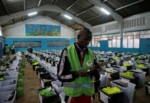 An election official prepares election material at an IEBC centre in Nairobi, Kenya, October 25, 2017. PHOTO BY REUTERS/Thomas Mukoya