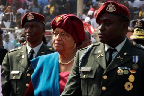 Liberia's former President Ellen Johnson Sirleaf arrives to attend new President George Weah's swearing-in ceremony at Samuel Kanyon Doe Sports Complex in Monrovia, Liberia, January 22, 2018. PHOTO BY REUTERS/Thierry Gouegnon