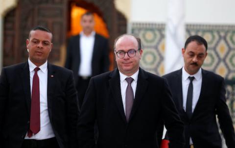 Tunisian Prime Minister Elyes Fakhfakh (C) leaves for a meeting with Tunisian President Kais Saied (not pictured) in Tunis, Tunisia, February 15, 2020. PHOTO BY REUTERS/Zoubeir Souissi
