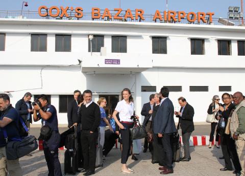 United Nations Security Council envoys arrive at Cox's Bazar airport in Bangladesh, April 28, 2018. PHOTO BY REUTERS/Michelle Nichols