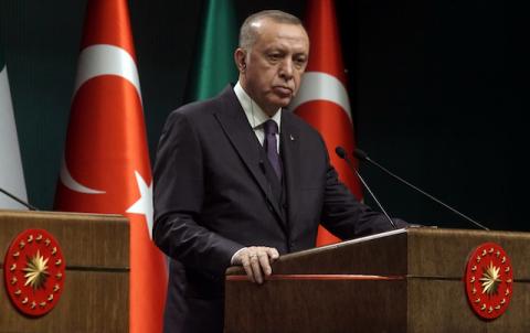 Turkish President Tayyip Erdogan reacts during a news conference in Ankara, Turkey, January 13, 2020. PHOTO BY REUTERS/Umit Bektas