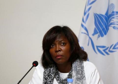 Ertharin Cousin, Executive Director of the United Nations World Food Programme, speaks during a news conference in Kabul, Afghanistan, September 2, 2016. PHOTO BY REUTERS/Omar Sobhani