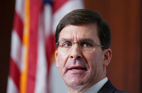 U.S. Secretary of Defense Mark Esper speaks at the Center for Strategic and International Studies (CSIS) Global Security Forum on "Emerging Technologies Governance" in Washington U.S., January 24, 2020. REUTERS/Kevin Lamarque