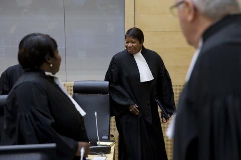 Prosecutor Fatou Bensouda (C) smiles as she arrives for Kenyan President Uhuru Kenyatta's appearance before the International Criminal Court in The Hague, October 8, 2014. PHOTO BY REUTERS/Peter Dejong