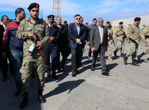 Fayez Mustafa al-Sarraj, Libya's internationally recognized Prime Minister, visits Tripoli port after an attack, Libya, February 19, 2020. PHOTO BY REUTERS/Ismail Zitouny