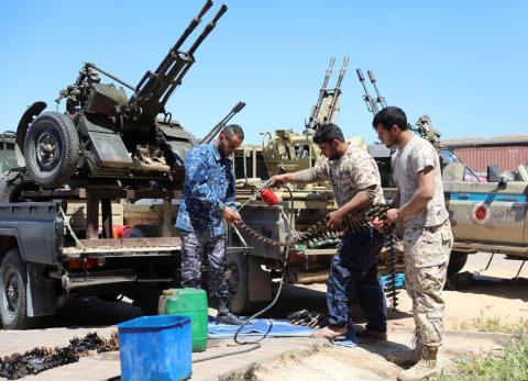 Members of Misrata forces, under the protection of Tripoli's forces, prepare themselves to go to the front line in Tripoli, Libya, April 9, 2019. PHOTO BY REUTERS/Hani Amara