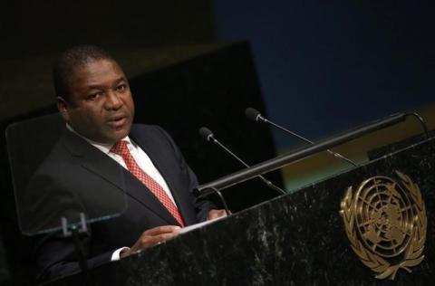 President Filipe Jacinto Nyusi of Mozambique addresses attendees during the 70th session of the United Nations General Assembly at the U.N. Headquarters in New York, September 28, 2015. PHOTO BY REUTERS/Carlo Allegri