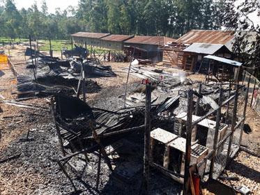 Burned structures are seen after attackers set fire to an Ebola treatment center run by Medecins Sans Frontieres (MSF) in the east Congolese town of Katwa, Democratic Republic of Congo, February 25, 2019. PHOTO BY RUETERS/Laurie Bonnaud/MSF