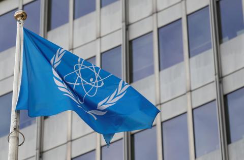 The flag of the International Atomic Energy Agency (IAEA) flutters in front of their headquarters in Vienna, Austria, March 4, 2019. PHOTO BY REUTERS/Leonhard Foeger