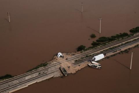 An aerial view of flooding in Khuzestan province, Iran, April 5, 2019. PHOTO BY REUTERS/Mehdi Pedramkhoo/Tasnim News Agency