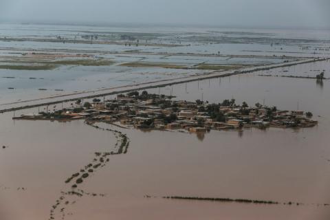 An aerial view of flooding in Khuzestan province, Iran, April 5, 2019. PHOTO BY REUTERS/Mehdi Pedramkhoo/Tasnim News Agency