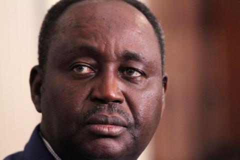 Central African president Francois Bozize looks on during a news conference at the presidential palace in Bangui, January 8, 2013. PHOTO BY REUTERS/Luc Gnago