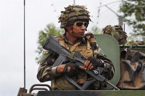 A French soldier patrols in Bangui, Central African Republic