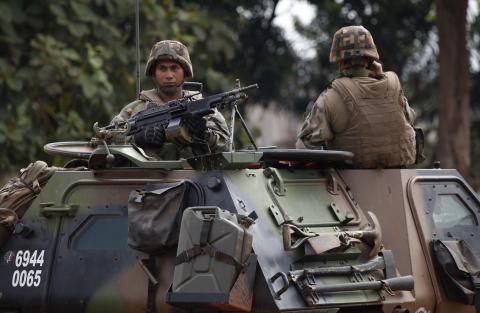 French soldiers patrol the streets in Bangui