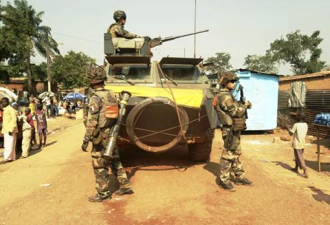 French soldiers patrol on Boy-Rabe, a northern district of Bangui