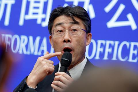 Gao Fu, director of China Center for Disease Control and Prevention addresses the media after a briefing at the State Council Information Office in Beijing, China, January 26, 2020. PHOTO BY REUTERS/Thomas Peter