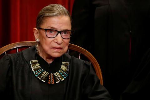 U.S. Supreme Court Justice Ruth Bader Ginsburg participates in taking a new family photo with her fellow justices at the Supreme Court building in Washington, D.C., U.S., June 1, 2017. PHOTO BY REUTERS/Jonathan Ernst