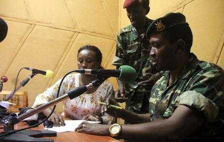 Major General Godefroid Niyombare addresses the nation inside the Radio Publique Africaine (RPA) broadcasting studios in Burundi's capital Bujumbura, May 13, 2015. PHOTO BY REUTERS/Jean Pierre Aime Harerimana