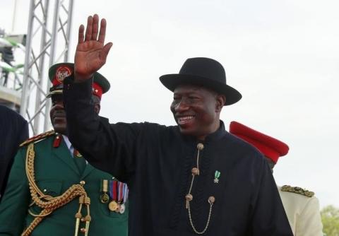 Nigeria's former President Goodluck Jonathan waves in Abuja, Nigeria. PHOTO BY REUTERS/Afolabi Sotunde