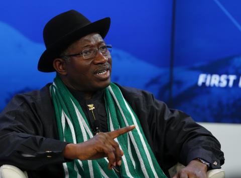 Nigeria's President Goodluck Jonathan speaks during a session at the annual meeting of the World Economic Forum (WEF) in Davos